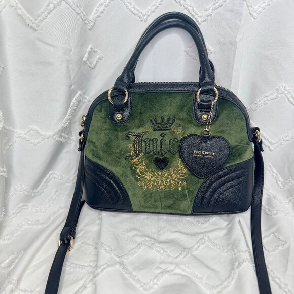 Juicy Couture Handbags - Juicy Couture Super Green Chocolate Heritage Bowler Velvet Satchel